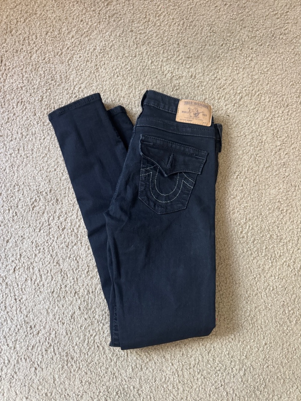 True Religion Women's Navy Skinny Jeans with Signature Pocket